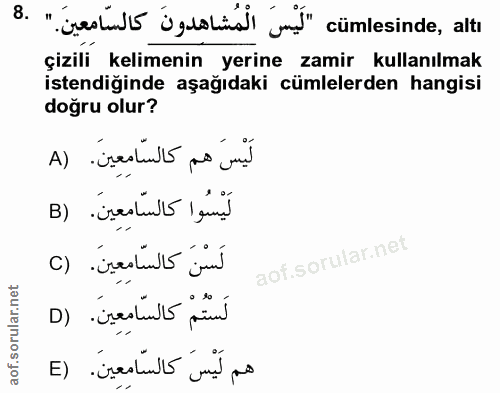 8. soru: "jestid öglabi) ym" cümlesinde, altı çizili kelimenin yerine zamir kullanılmak istendiğinde aşağıdaki cümlelerden han…