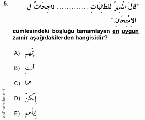 5. soru: jüb.... cümlesindeki boşluğu tamamlayan en uygun zamir aşağıdakilerden hangisidir? A) pe! B) sil C) Lo D) jS! E) MoL!
