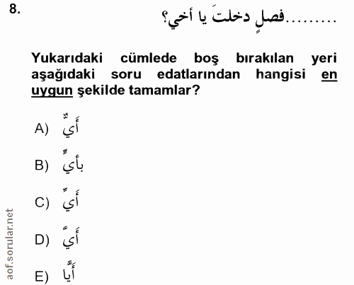 8. soru: (ll citis e....... Yukarıdaki cümlede boş bırakılan yeri aşağıdaki soru edalarından hangisi en uygun şekilde tamamlar…