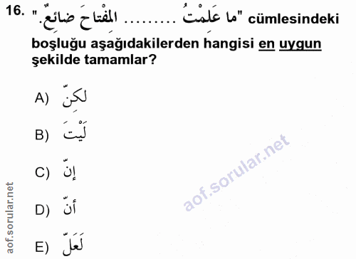16. soru: " aile kil).......' Cislé b" cümlesindeki' boşluğu aşağıdakilerden hangisi en uygun şekilde tamamlar? A) j B) c) Ü! D…