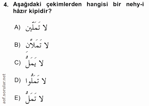 4. soru: Aşağıdaki çekimlerden hangisi bir nehy-i hâzır kipidir? A) istá y B) ištá y c) La y D) I elá y E) ja y