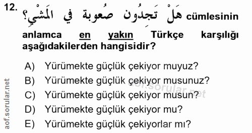 12. soru: 12 spanl e ágáis igdes jo cümlesinin anlamca en yakın Türkçe Karşılığı aşağıdakilerden hangisidir? A) Yürümekte güçlü…