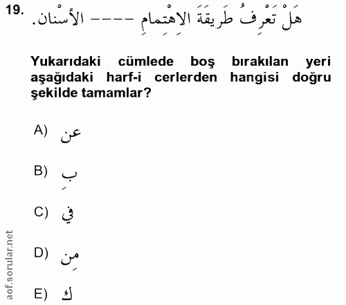 19. soru: • Ölin yI — plaio yI de, b is,e jo Yukarıdaki cümlede boş • bırakılan yeri aşağıdaki harf-icerlerden hangisi doğru şe…