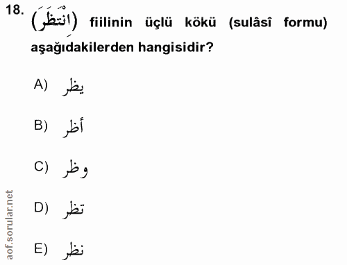 18. soru: (bl) filinim üçlü kökü (sulâsi formu) aşağıdakilerden hangisidir? يظر (A B) bi c) jog D) ți E) $j