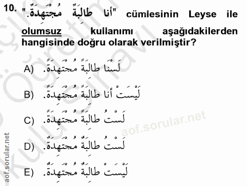 10. soru: Egirs ill vi" cümlesinin Leyse ile olumsuz kullanımı aşağıdakilerden hangisinde doğru olarak verilmiştir? A) ölsires…
