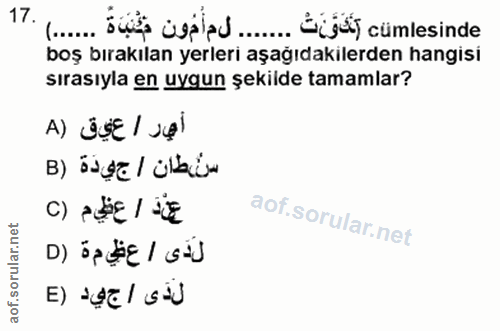 17. soru: /..... duç üspad.. biğü) cümlesinde boş bırakılan yerleri aşağıdakilerden hangisi sırasıyla en uygun şekilde tamamlar…