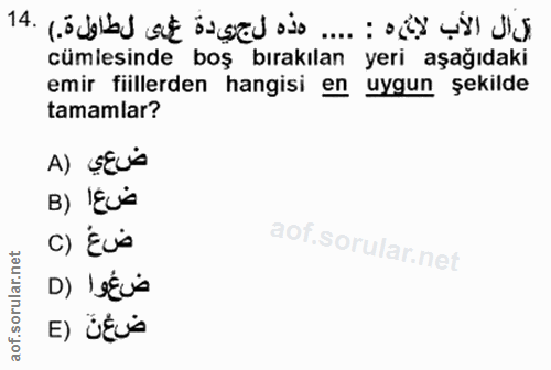 14. soru: cümlesinde boş bırakılan yeri aşağıdaki emir fiillerden hangisi en uygun şekilde tamamlar? A) SEL€ B) 'Eva c) Eu D) '…