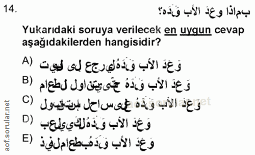14. soru: Yukarıdaki soruya verilecek en uygun cevap aşağıdakilerden hangisidir? B)