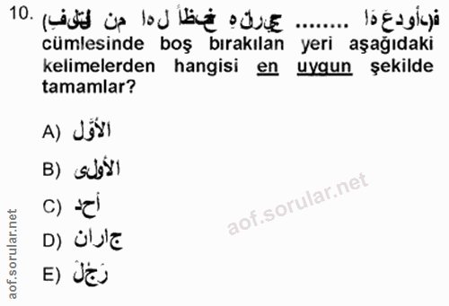 10. soru: فرأودع هَا ........ جرته خظاً لها من لت(ف) .10 cumlesinde boş bırakılan yeri aşağıdaki kelimelerden hangisi en uygun…