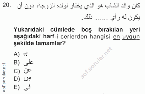 20. soru: Yukarıdaki cümlede boş bırakılan yeri aşağıdaki harf-icerlerden hangisi en uygun. şekilde tamamlar? A) = B) lc C) E) →