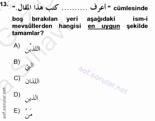 13. soru: " Jell (io çis.....isi" cümlesinde bos birakılan yeri aşağıdaki ism-i mevsüllerden hangisi en uygun şekilde tamamlar?…
