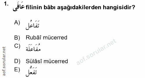 1. soru: Ölc filinin båbı aşağıdakilerden hangisidir? A) Joles B) Rubâî mücerred C) átolés D) Sülâsî mücerred E) Jës