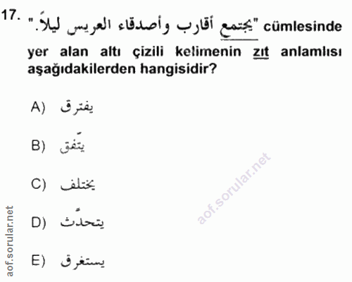 17. soru: " Sb me ll ethel, yy bi esit" cümlesinde yer alan altı çizili kelimenin zit anlamlısı aşağıdakilerden hangisidir? A)…