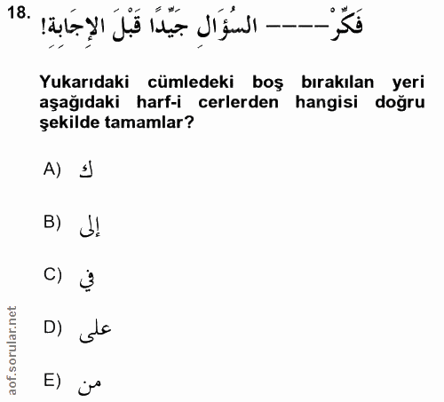 18. soru: Yukarıdaki cümledeki boş bırakılan yeri aşağıdaki harf-icerlerden hangisi doğru şekilde tamamlar? A) j B) J! c) ÷ D)…