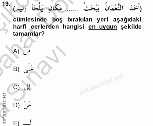 19. soru: cümlesinde boş bırakılan yeri aşağıdaki harfi celerden hangisi en uygun şekilde tamamlar? A) B) de C) ular.net pot D)…