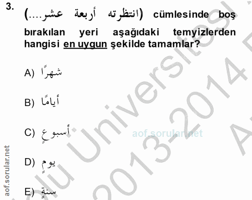 3. soru: (..gis da) dü bül) cümlesinde boş bırakılan yeri aşağıdaki temyizlerden hangisi en uygun şekilde tamamlar? A) 'fii B)…