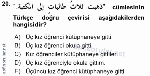 20. soru: z0 " ! İsti ¿ç}" cümlesinin Türkçe doğru çevirisi aşağıdakilerden hangisidir? A) Üç kız öğrenci kütüphaneye gitti. B)…