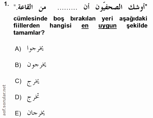 1. soru: من القاعة." .1 "أوشك الصحفيّون أن cümlesinde boş bırakılan yeri aşağıdaki fiillerden hangisi en uygun şekilde tamamla…