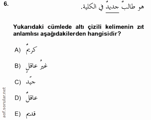 6. soru: Yukarıdaki cümlede altı çizili kelimenin zıt anlamlısı aşağıdakilerden hangisidir? A) B) Jöle si C) da D) Jöle E) Flö
