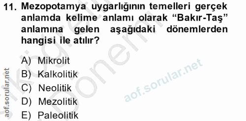 11. soru: Mezopotamya uygarlığının temelleri gerçek anlamda kelime anlamı olarak "Bakır-Taş" anlamina gelen aşağıdaki' dönemler…