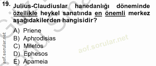 19. soru: Julius-Claudiuslar hanedanlığı döneminde özellikle heykel sanatında en önemli merkez aşağıdakilerden hangisidir? A) P…