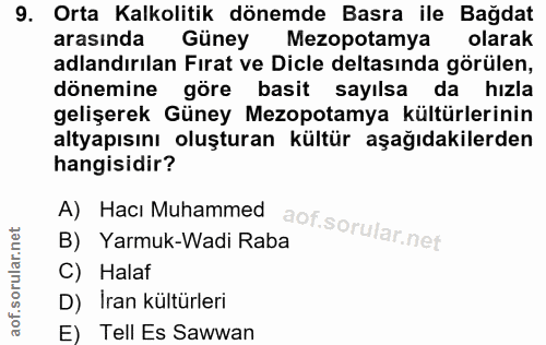 9. soru: Orta Kalkolitik dönemde Basra ile Bağdat arasında Güney Mezopotamya olarak adlandırılan Fırat ve Dicle deltasında gör…