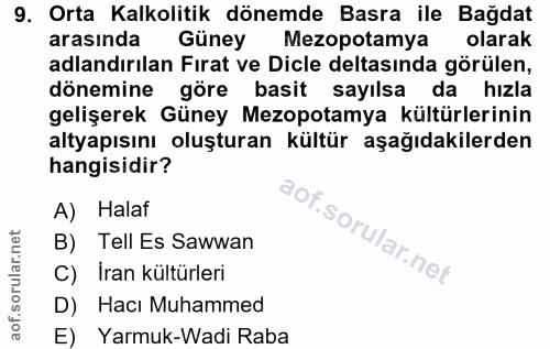 9. soru: Orta Kalkolitik dönemde Basra ile Bağdat arasında Güney Mezopotamya olarak adlandırılan Fırat ve Dicle deltasında gör…