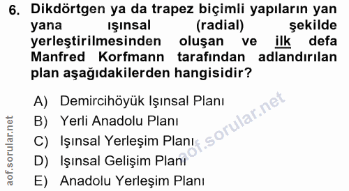 6. soru: Dikdörtgen ya da trapez biçimli yapıların yan yana ışınsal (radial) şekilde yerleştirilmesinden oluşan ve ilk defa Ma…