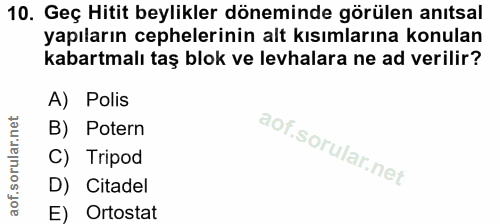 10. soru: Geç Hitit beylikler döneminde görülen anıtsal yapıların cephelerinin alt kısımlarına konulan kabartmalı taş blok ve l…