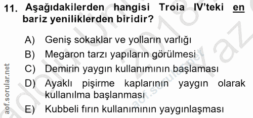 11. soru: Aşağıdakilerden hangisi Troia IV'teki en bariz yeniliklerden biridir? A) Geniş sokaklar ve yolların varlığı B) Megaro…