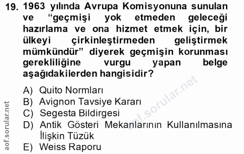 19. soru: 1963 yılında Avrupa Komisyonuna sunulan ve "geçmişi yok etmeden geleceği hazırlama ve ona hizmet etmek için, bir ülke…