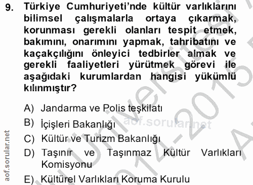 9. soru: Türkiye Cumhuriyeti'nde kültür varlıklarını bilimsel çalışmalarla ortaya çıkarmak, korunması gerekli olanları tespit…