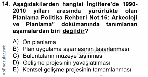 14. soru: Aşağıdakilerden hangisi İngiltere'de 1990- 2010 yılları arasında yürürlükte olan Planlama Politika Rehberi Not.16: Ar…