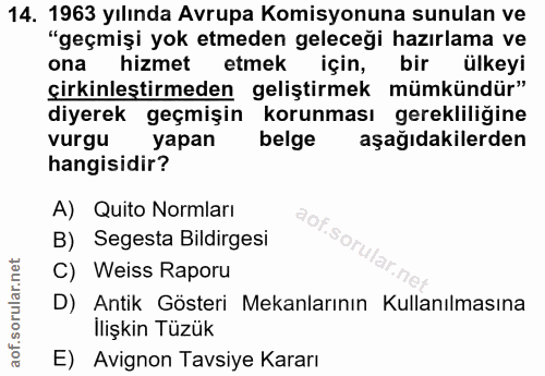 14. soru: 1963 yılında Avrupa Komisyonuna sunulan ve "geçmişi yok etmeden geleceği hazırlama ve ona hizmet etmek için, bir ülke…