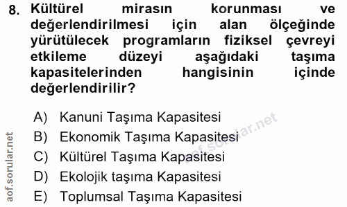 8. soru: Kültürel mirasın korunması ve değerlendirilmesi için alan ölçeğinde yürütülecek programların fiziksel çevreyi etkilem…