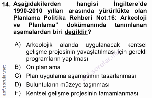 14. soru: Aşağıdakilerden hangisi Ingiltere'de 1990-2010 yılları arasında yürürlükte olan Planlama Politika Rehberi Not.16: Ark…
