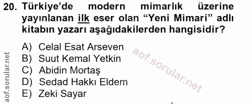 20. soru: Türkiye'de modern mimarlık üzerine yayınlanan ilk eser olan "Yeni Mimari" adlı kitabın yazarı aşağıdakilerden hangisi…