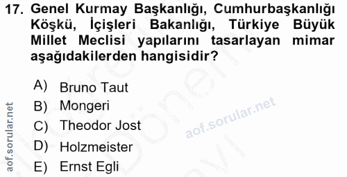 17. soru: Genel Kurmay Başkanlığı, Cumhurbaşkanlığı Köşkü, İçişleri Bakanlığı, Türkiye Büyük Millet Meclisi yapılarını tasarlay…