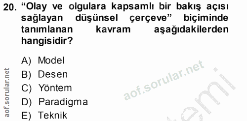 20. soru: "Olay ve olgulara kapsamlı bir bakış açısı sağlayan düşünsel çerçeve" biçiminde tanımlanan kavram aşağıdakilerden han…