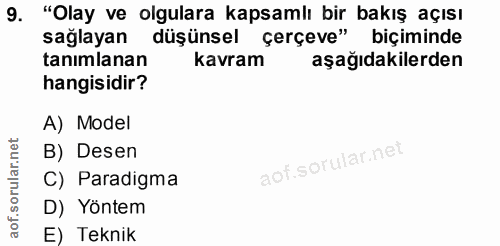 9. soru: "Olay ve olgulara kapsamlı bir bakış açısı sağlayan düşünsel çerçeve" biçiminde tanımlanan kavram aşağıdakilerden han…