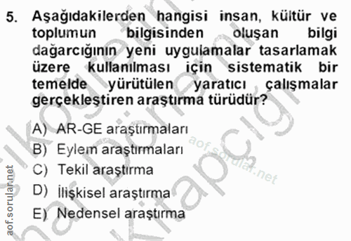 5. soru: Aşağıdakilerden hangisi insan, kültür ve toplumun bilgisinden oluşan bilgi dağarcığının yeni uygulamalar tasarlamak ü…