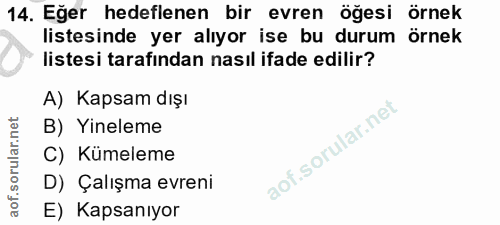 14. soru: Eğer hedeflenen bir evren öğesi örnek listesinde yer alıyor ise bu durum örnek listesi tarafından nasıl ifade edilir?…