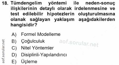 18. soru: Tümdengelim yöntemi ile neden-sonuç ilişkilerinin detaylı olarak irdelenmesine ve test edilebilir hipotezlerin oluştu…