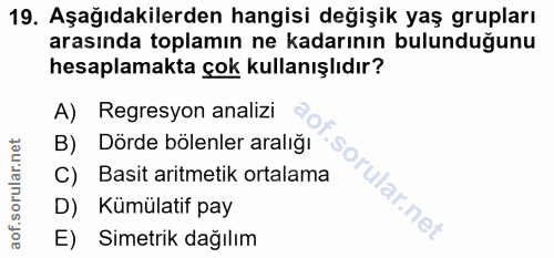 19. soru: Aşağıdakilerden hangisi değişik yaş grupları arasında toplamın ne kadarının bulunduğunu hesaplamakta çok kullanışlıdı…