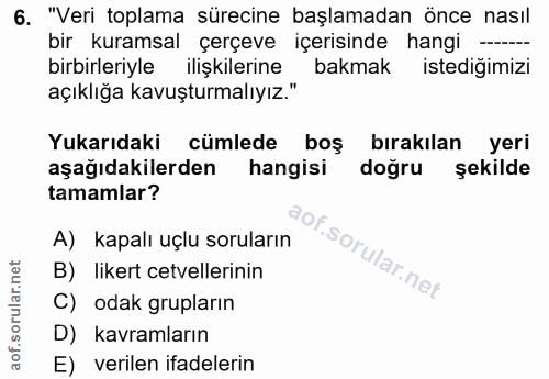 6. soru: "Veri toplama sürecine başlamadan önce nasıl bir kuramsal çerçeve içerisinde hangi — birbirleriyle ilişkilerine bakma…