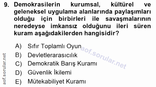 9. soru: Demokrasilerin kurumsal, kültürel Ve geleneksel uygulama alanlarında paylaşımları olduğu için birbirleri ile savaşmal…