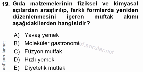 19. soru: Gıda malzemelerinin fiziksel ve kimyasal açılardan araştırılıp, farklı formlarda yeniden düzenlenmesini içeren muftak…