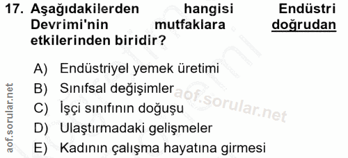 17. soru: Aşağıdakilerden hangisi Endüstri Devrimi'nin mutfaklara dogrudan etkilerinden biridir? A) Endüstriyel yemek üretimi B…