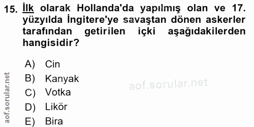 15. soru: Ilk olarak Hollanda'da yapılmış olan ve 17. yüzyılda İngitere'ye savaştan dönen askerler tarafından getirilen içki aş…