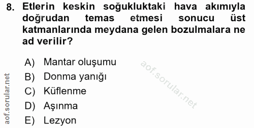 8. soru: Etlerin keskin soğukluktaki hava akımıyla doğrudan temas etmesi sonucu üst katmanlarında meydana gelen bozulmalara ne…